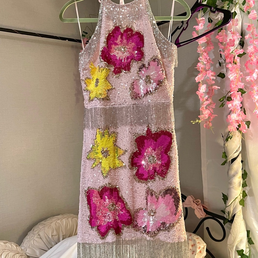 ⚠️SOLD⚠️ ASOS Sequin Floral Dress - Pink, Yellow, Silver